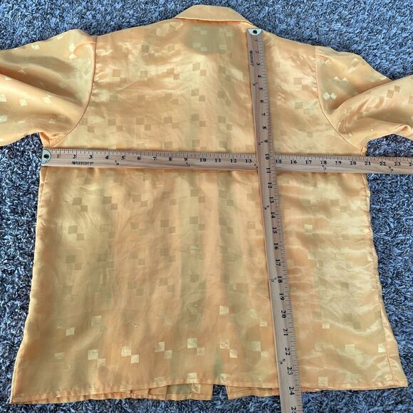 Vintage Blouse Size 8 Yellow Gold Jacquard Long Sleeve Button Office Secretary - Picture 14 of 15